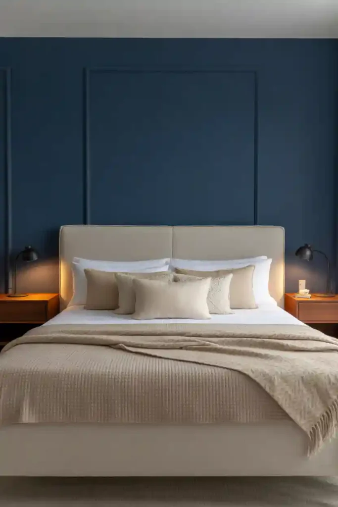 Navy Blue Accent Wall With Soft Neutral Layers