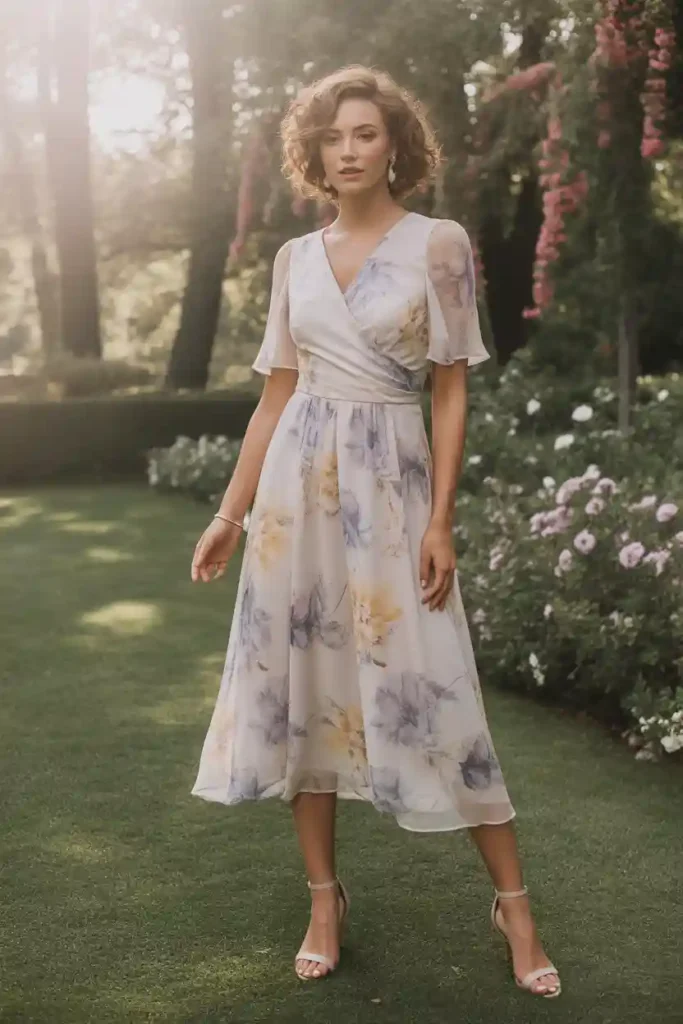 Romantic Floral Midi Dress Ensemble 