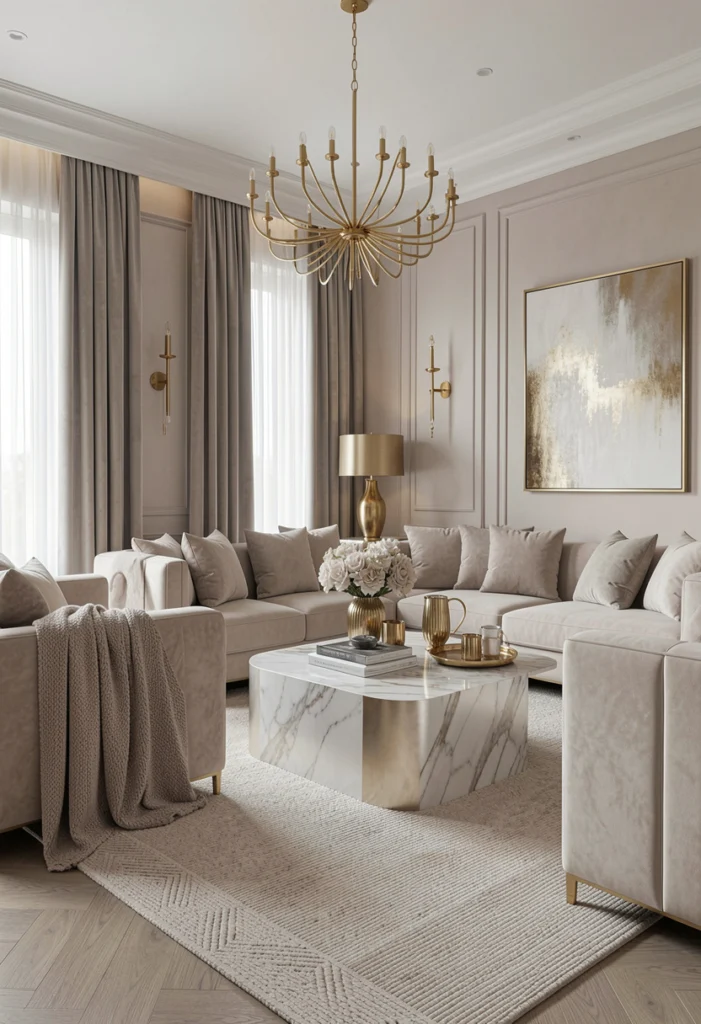 Elegant Neutral Living Room with Metallic Accents