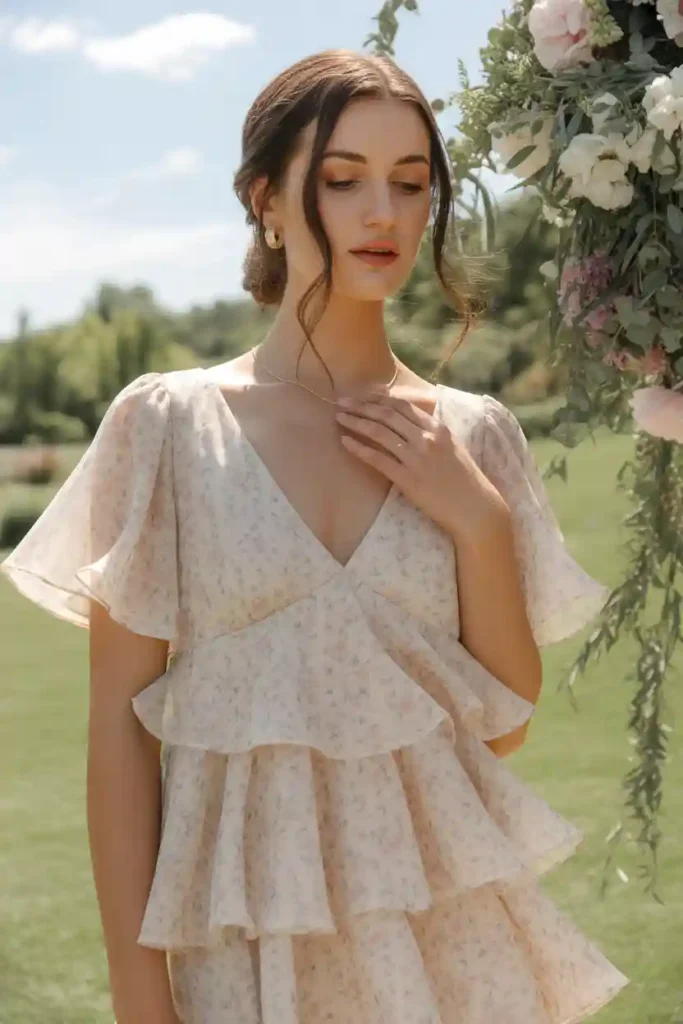 Printed Chiffon Layered Dress Look 