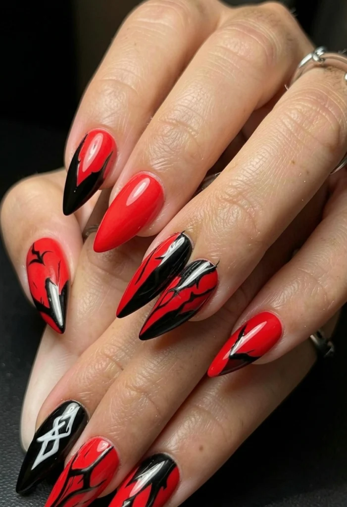 Red and Black Nail Combo