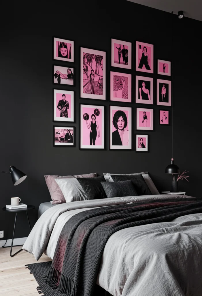 Artistic Wall Gallery in Pink and Black