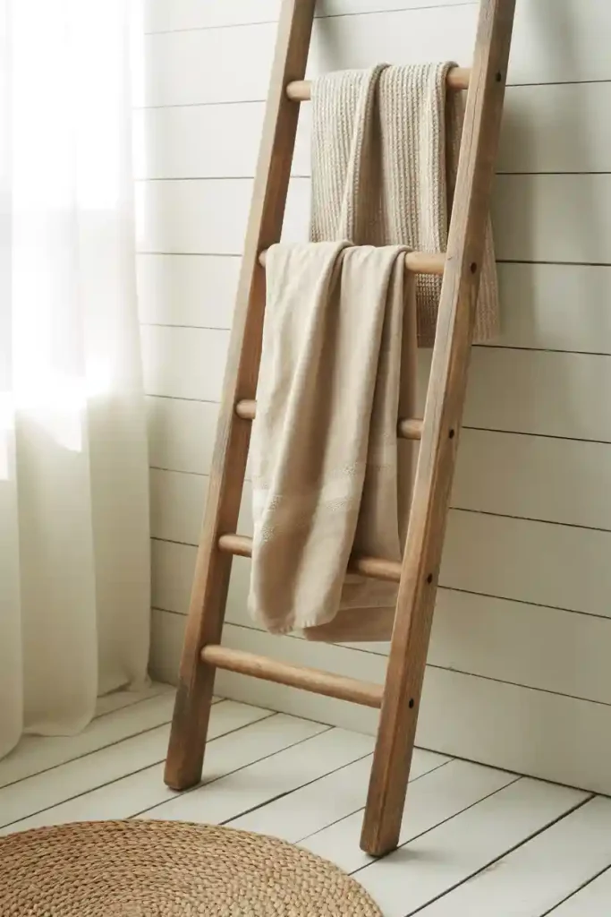  Rustic Wooden Ladder Towel Rack