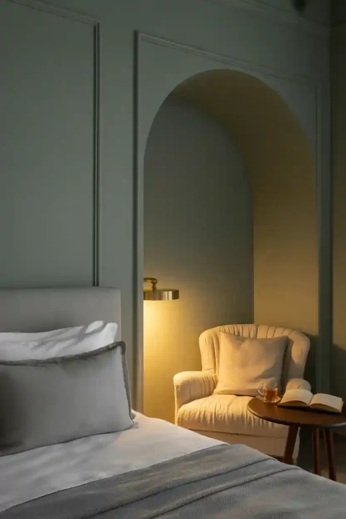 Sage Feature Nook With Grey Main Walls