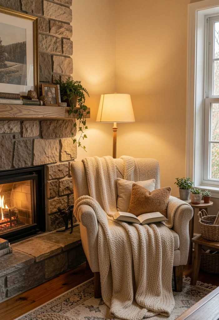 Reading Nook Beside the Fireplace