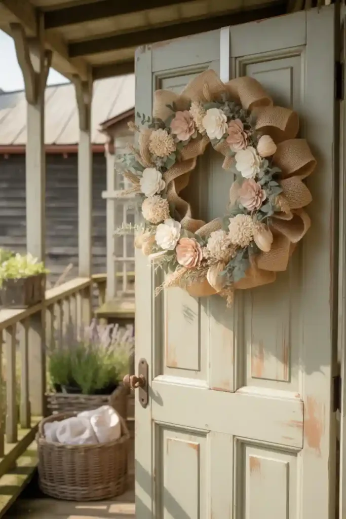 . Rustic Burlap Flower Wreath