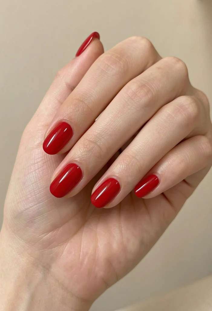 Short Red Nails with Shine