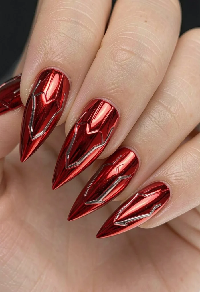 Bold Red Chrome Nails