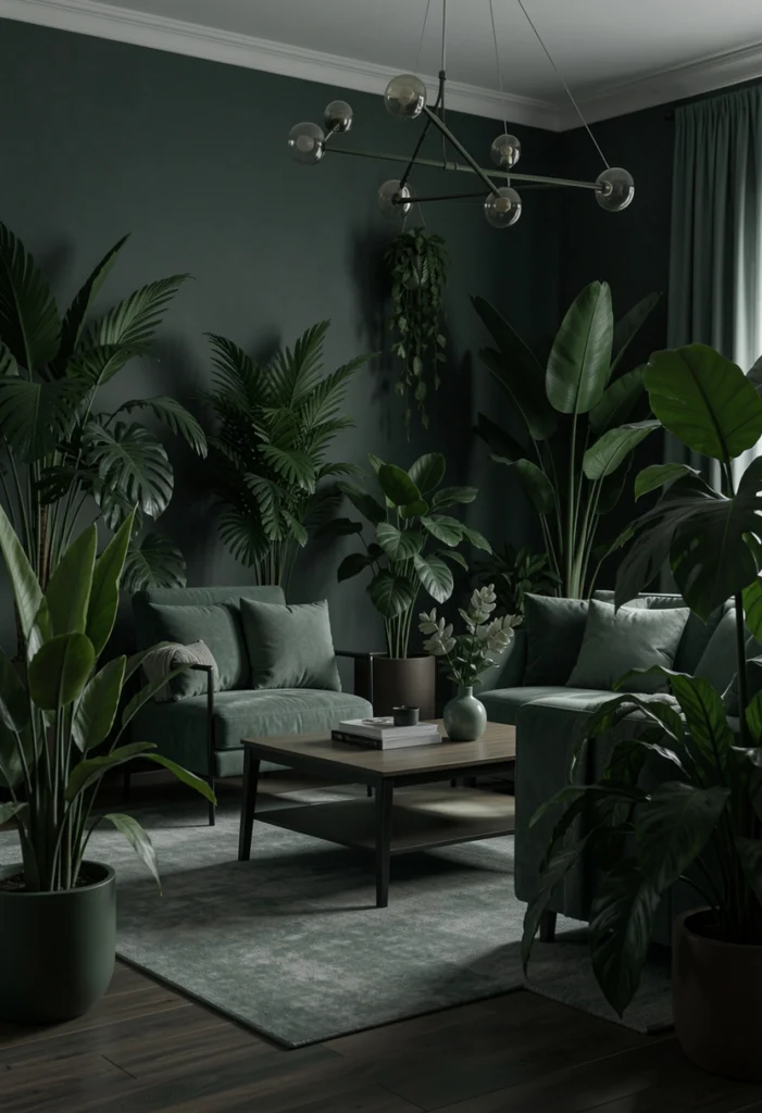Moody Living Room with Greenery