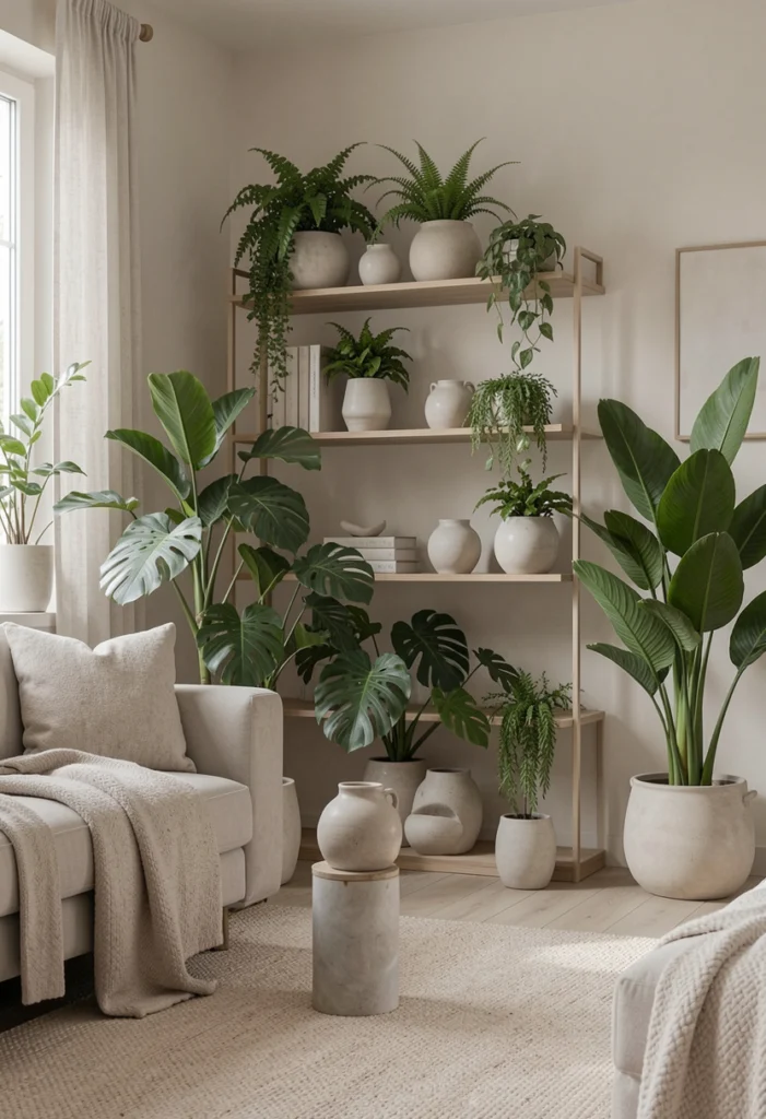 Neutral Living Room with Greenery
