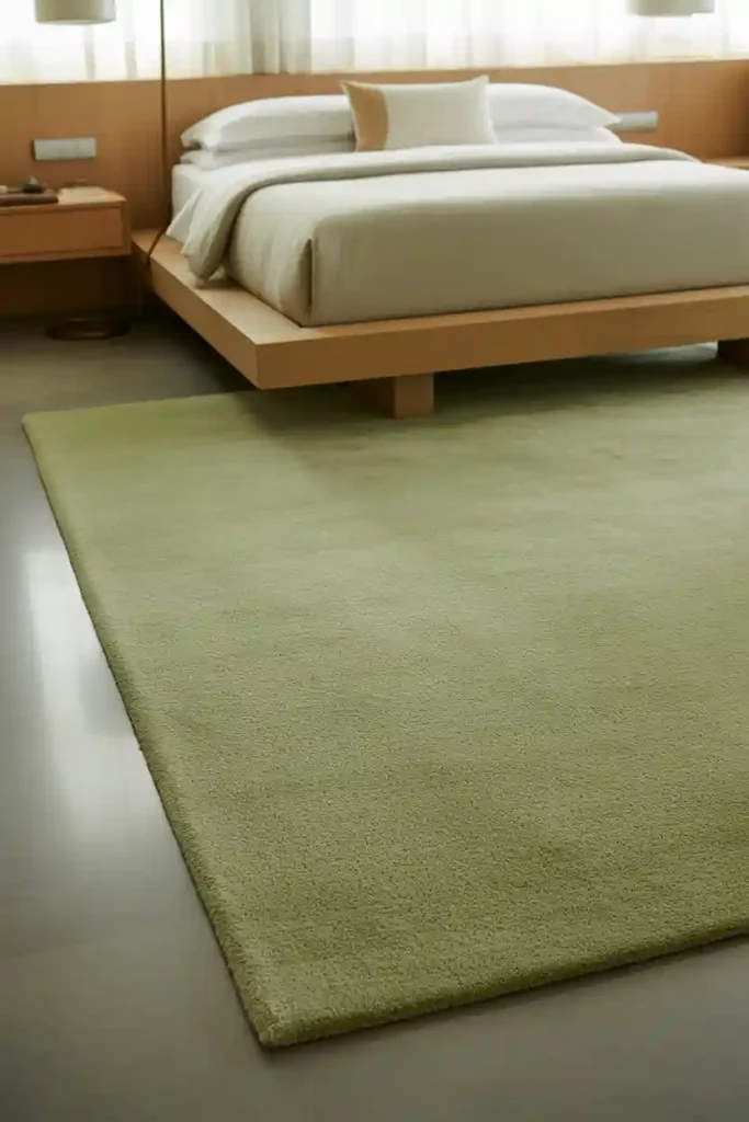 . Soft Sage Rug On Grey Flooring