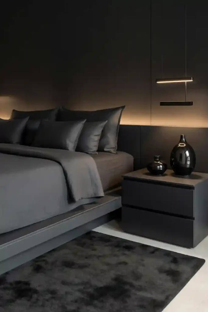 All-Black Minimalist Bedroom