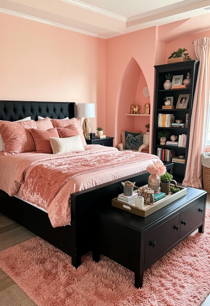Blush Pink Walls with Black Furniture