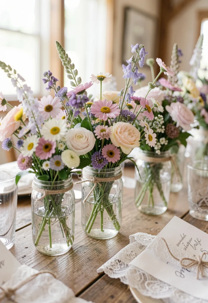 Mason Jar Centerpieces with Wildflowers