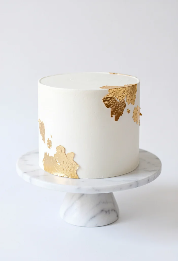 Minimalist White Cake with Gold Accents