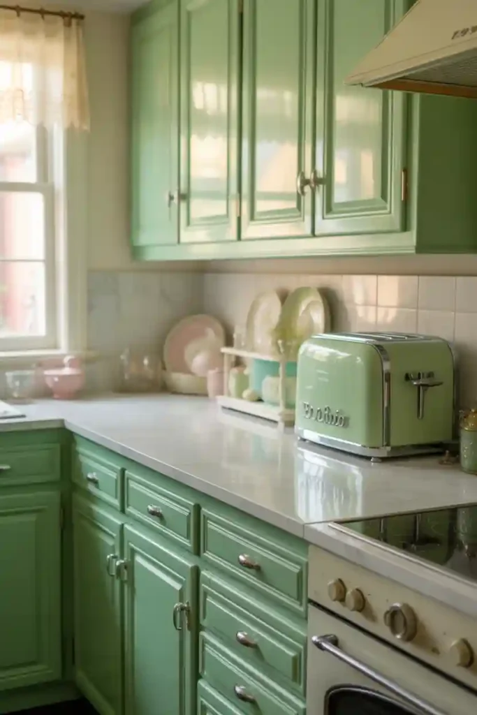 Pastel Cabinetry for Retro Warmth
