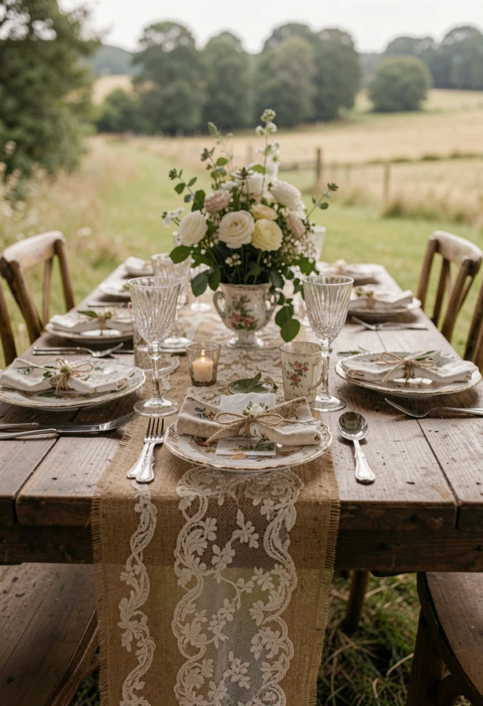 Burlap and Lace Table Accents