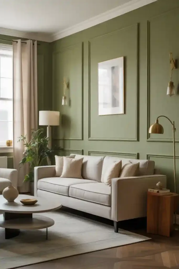 Sage Green Walls with White Trim