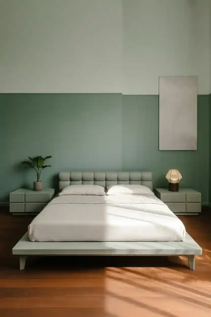 Two-Tone Sage And Grey Painted Walls