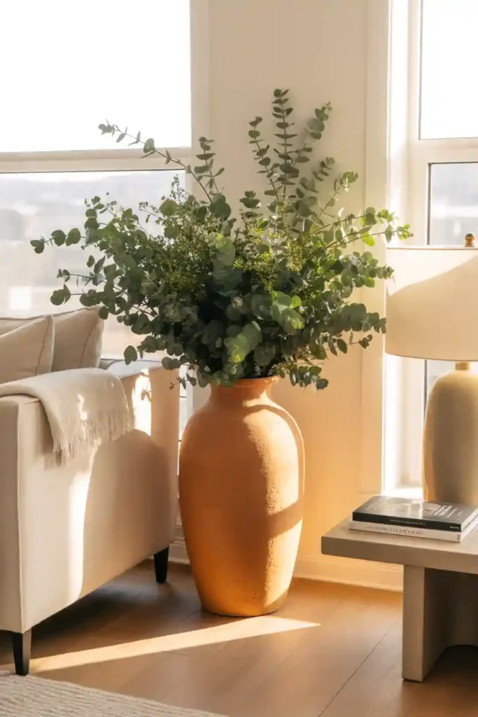 Floor Vase with Fresh Greenery