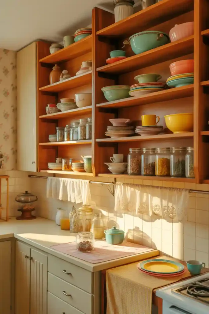 Open Shelving with Retro Dish Display