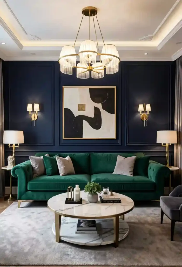 Emerald Green Sofa with Dark Walls