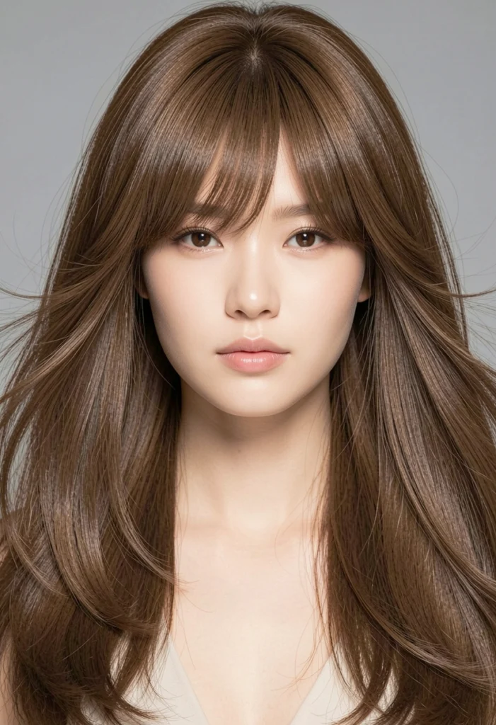 Long Feathered Layers with Soft Bangs