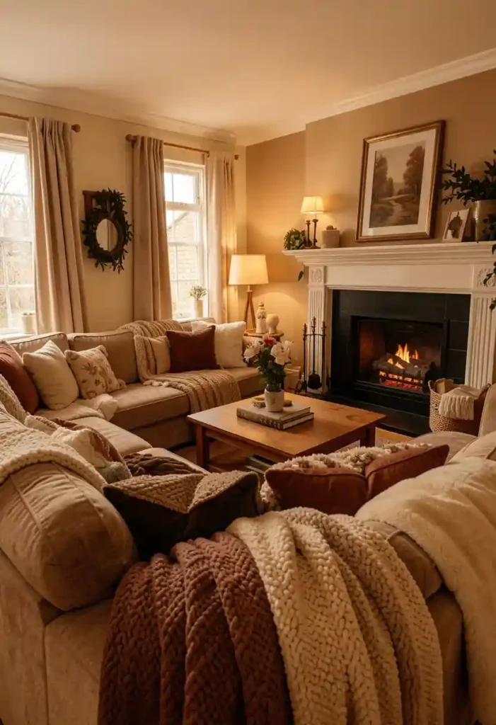 Sectional Facing a Fireplace