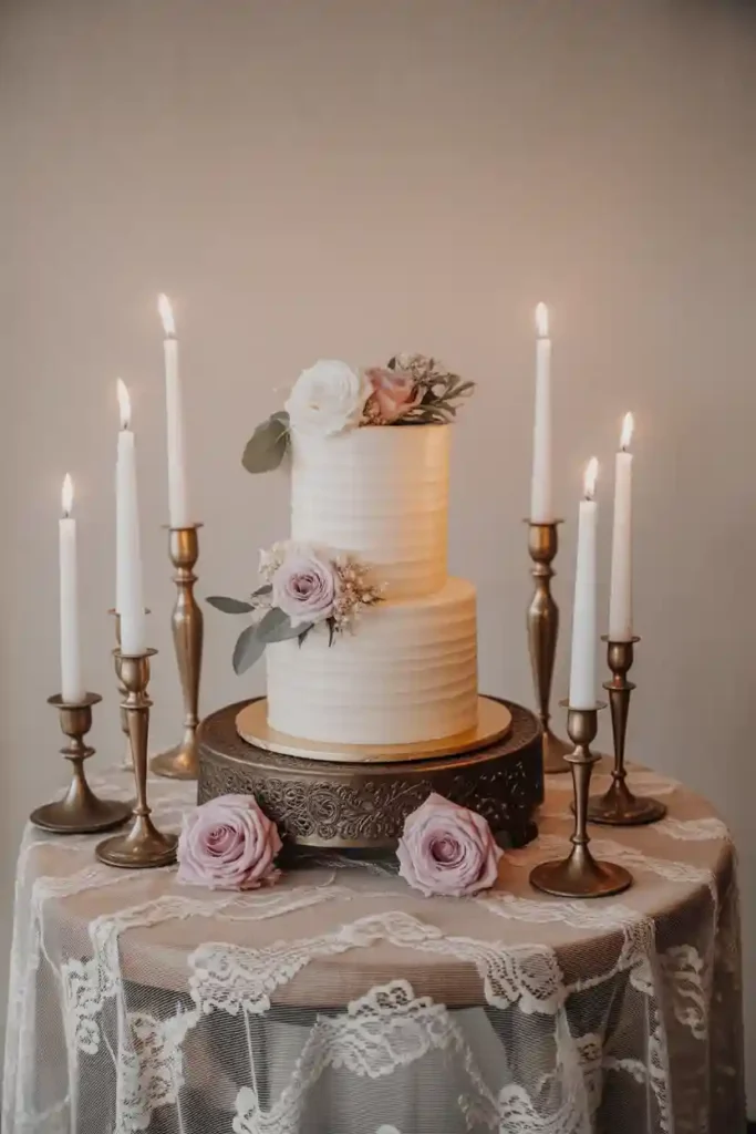 Vintage Lace & Candlelight Cake Table