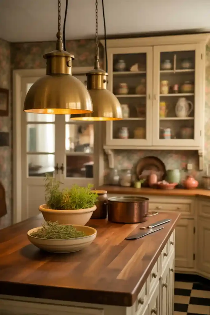 . Antique-Inspired Kitchen Lighting