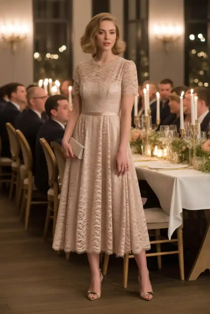 Lace Midi Dress With Refined Heels 