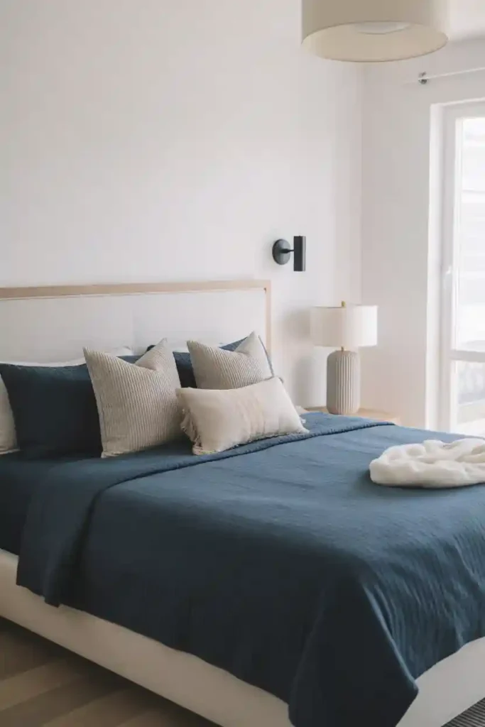 Navy Blue Bedding With Crisp White Contrast