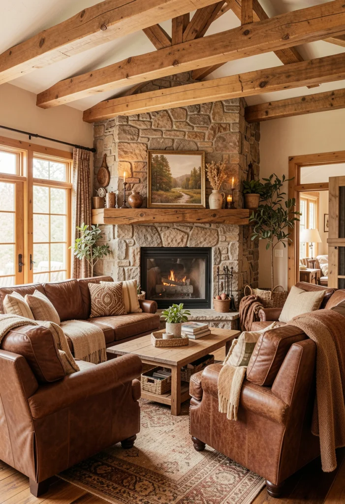 Rustic Stone Fireplace Corner