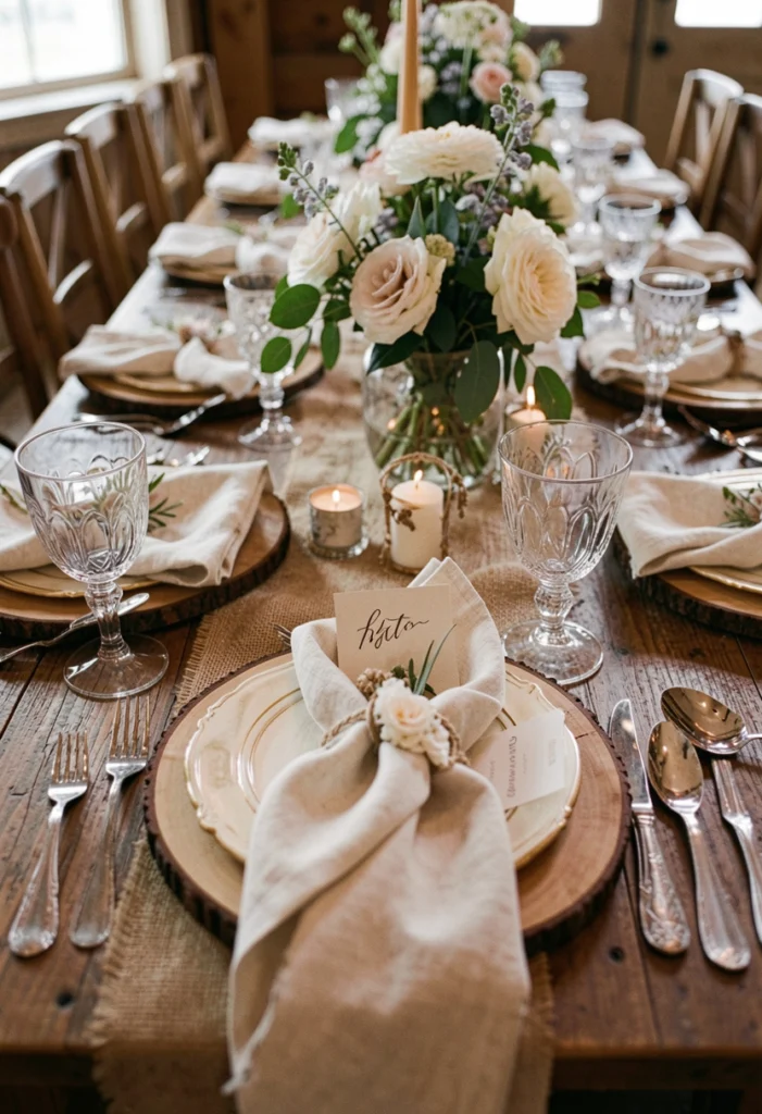 Rustic Wooden Chargers and Place Settings