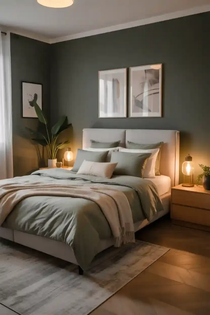 Sage Green Bedding On Dark Grey Walls