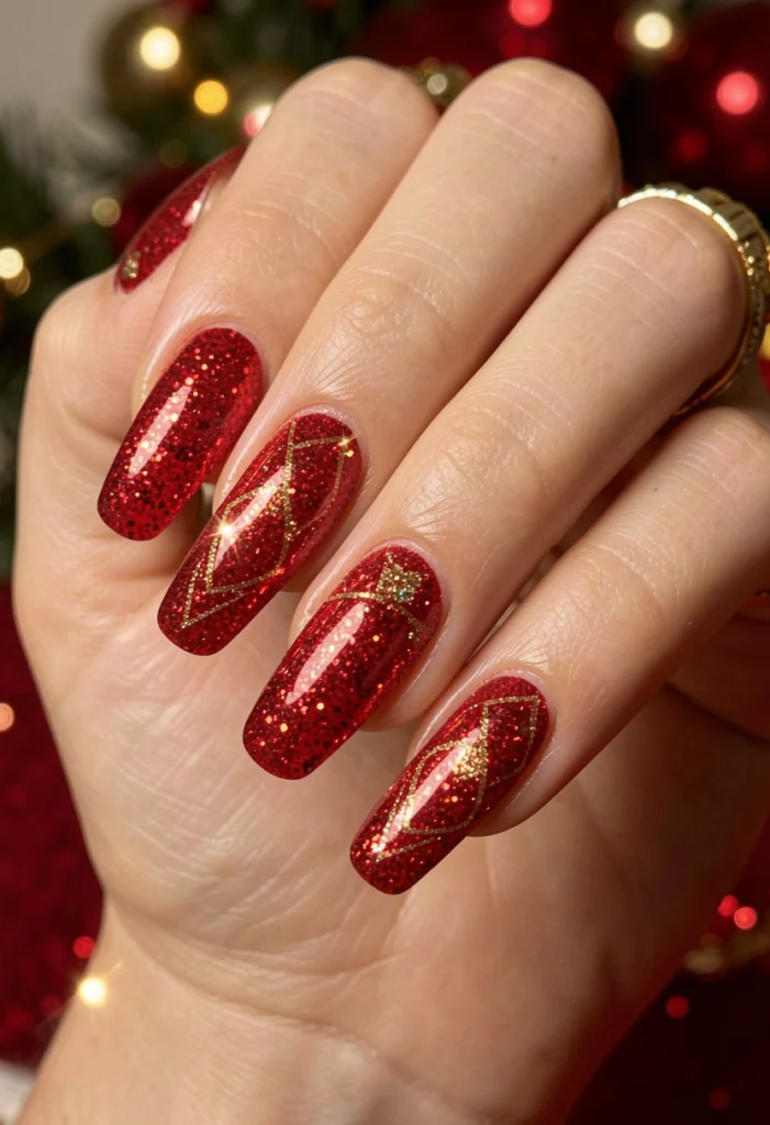 Glitter Red Nails