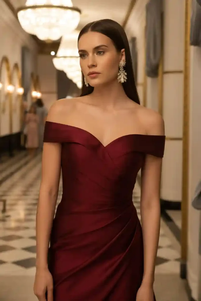  Off-Shoulder Dress With Statement Accessories 