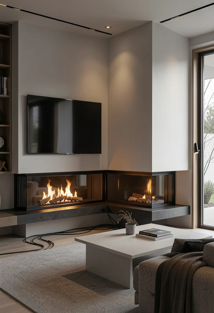 TV Mounted Above Corner Fireplace