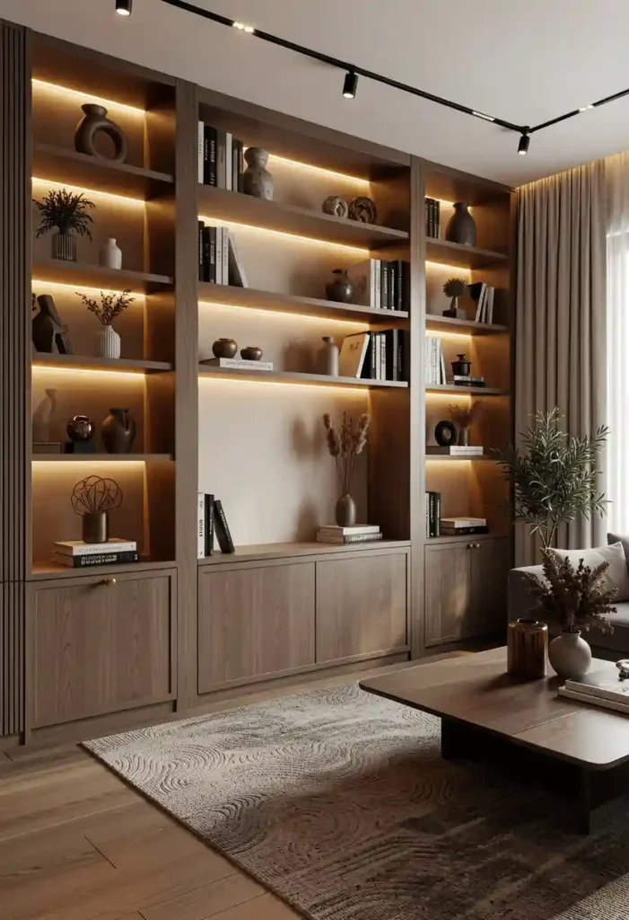 Built-In Shelves with Accent Lighting