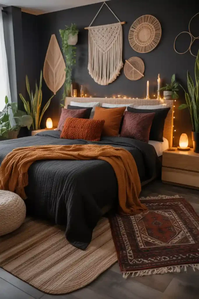 Cozy Black Boho Bedroom