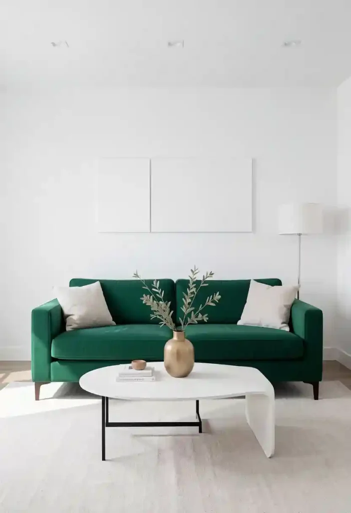 Emerald Green Sofa in a Minimalist Living Room