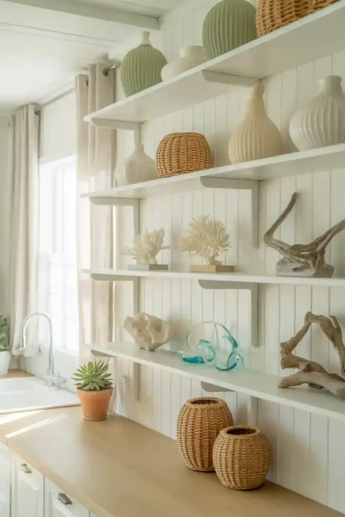 Open Shelving with Coastal Styling