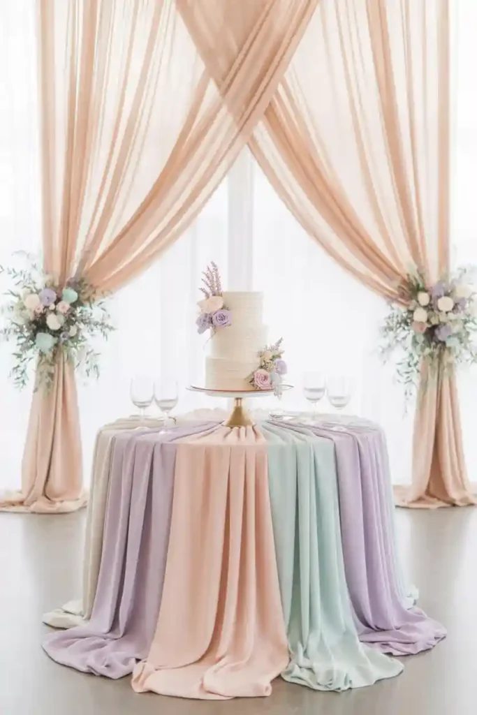 Soft Pastel Draped Cake Station
