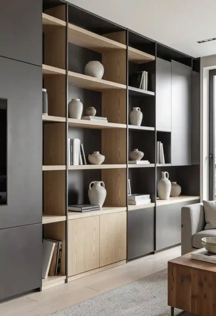 Built-In Shelves with Mixed Materials