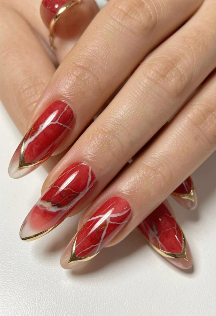Red Marble Nail Design