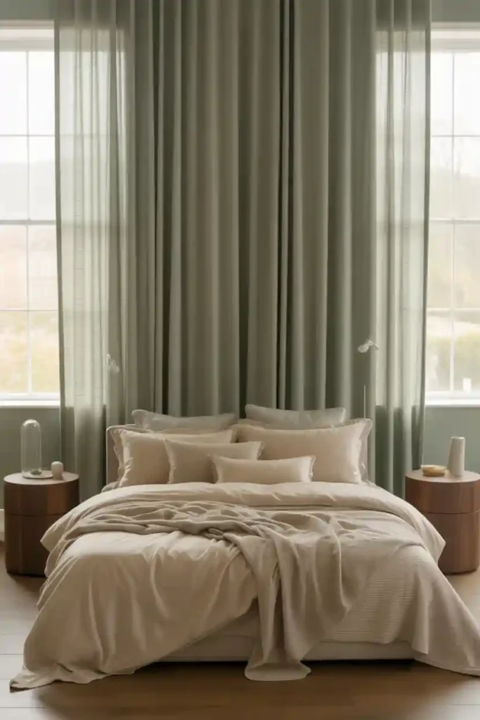  Sage Curtains With Grey Walls And Bedding