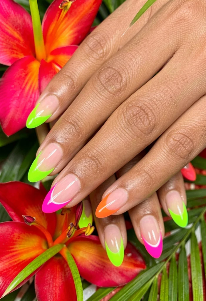 . Bright Neon French Tips