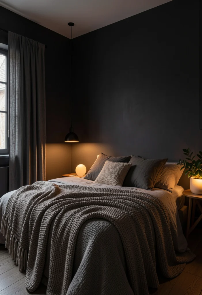 Deep Charcoal Walls with Soft Textures