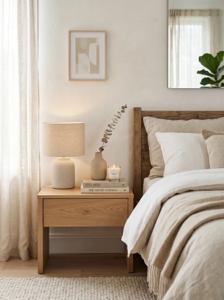 Minimalist Bedside Table With Clean Neutral Styling