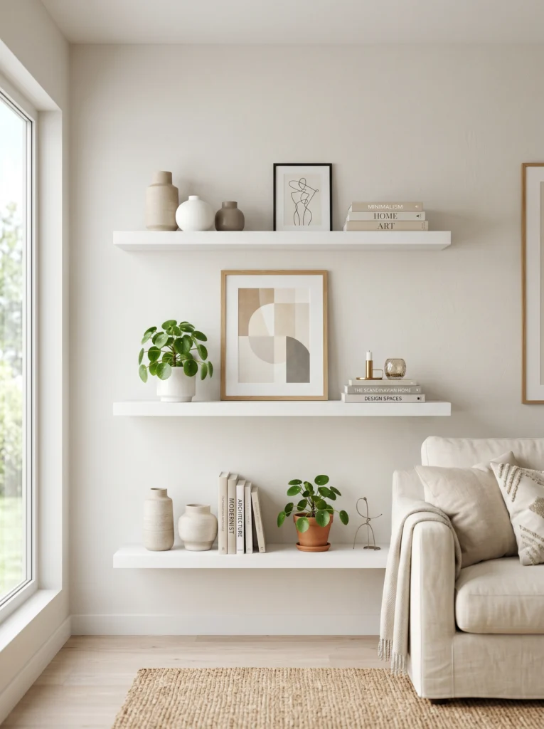 Minimalist White Floating Shelves for Clean Modern Style